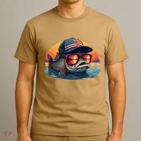 Funny Fishing & Fisherman American Flag Trout Sunset T-Shirt thumb 3