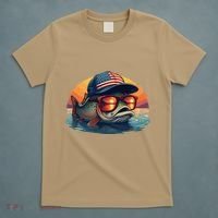 Funny Fishing & Fisherman American Flag Trout Sunset T-Shirt thumb 5