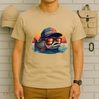 Funny Fishing & Fisherman American Flag Trout Sunset T-Shirt thumb 6