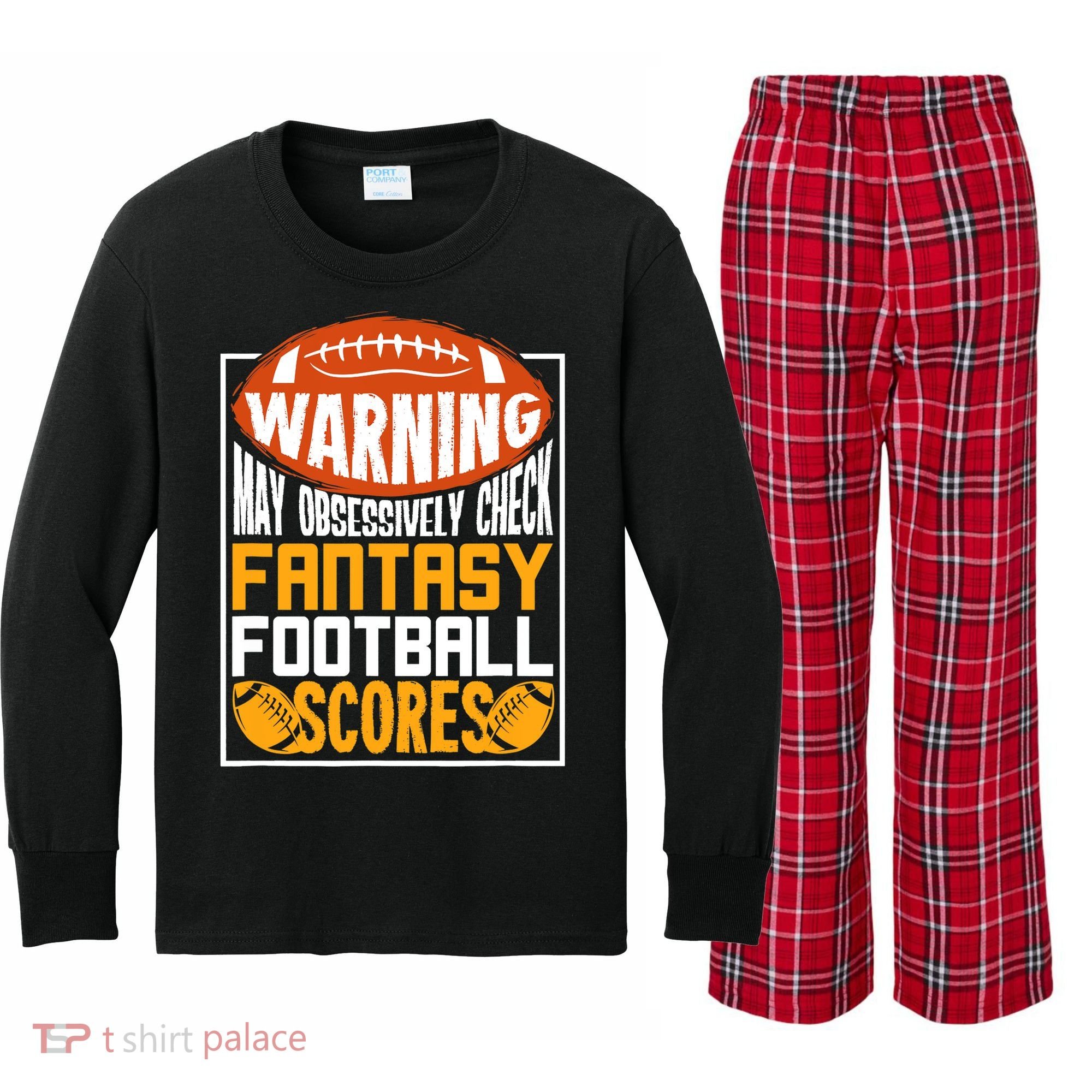Fantasy Football Gift For A Fantasy Football Player Kids Long Sleeve Plaid Pajama Set