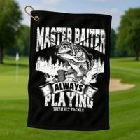 Funny Fishing Gift Master Baiter Playing W My Tackle Golf Towel thumb 1