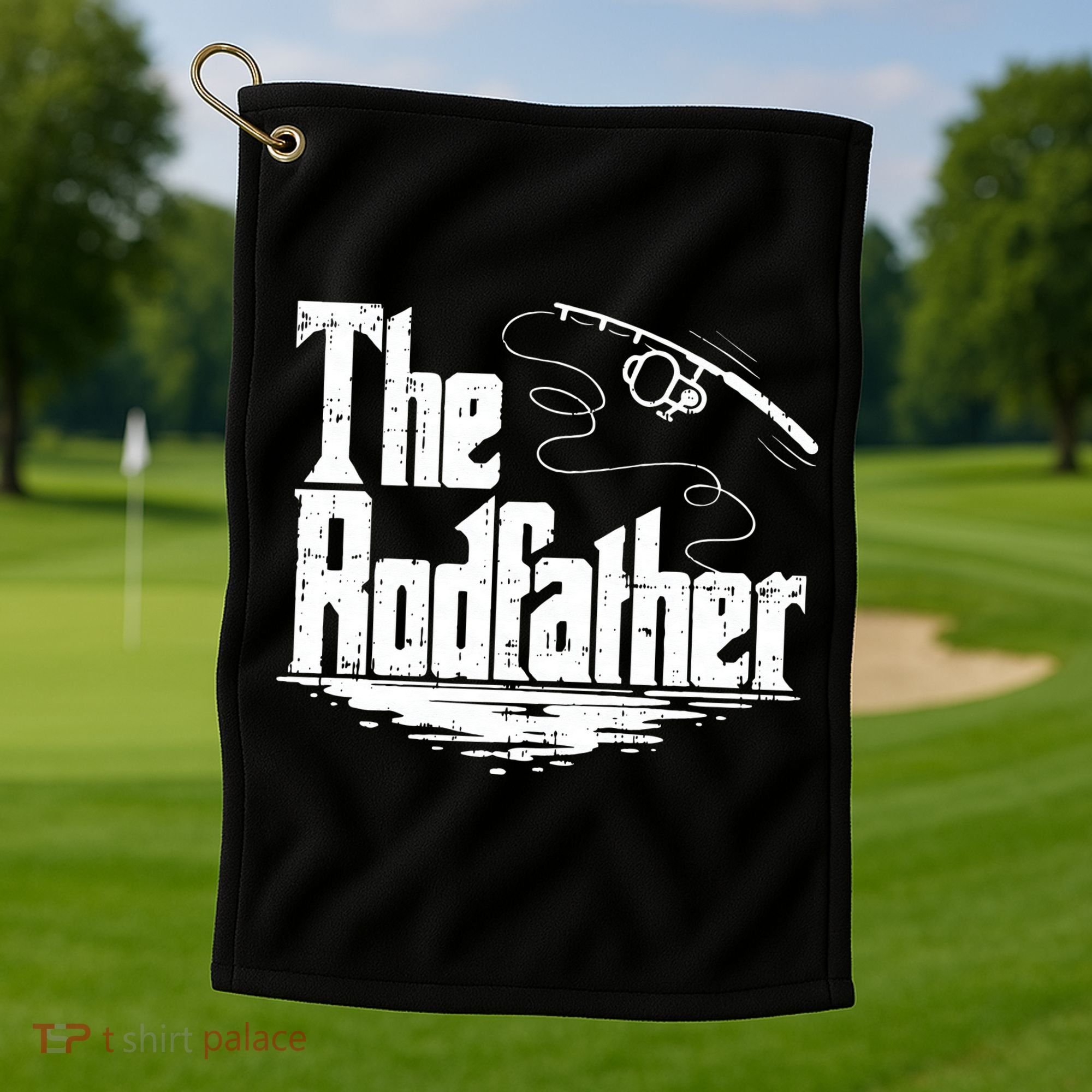 Funny Fishing Gift The Rodfather Golf Towel