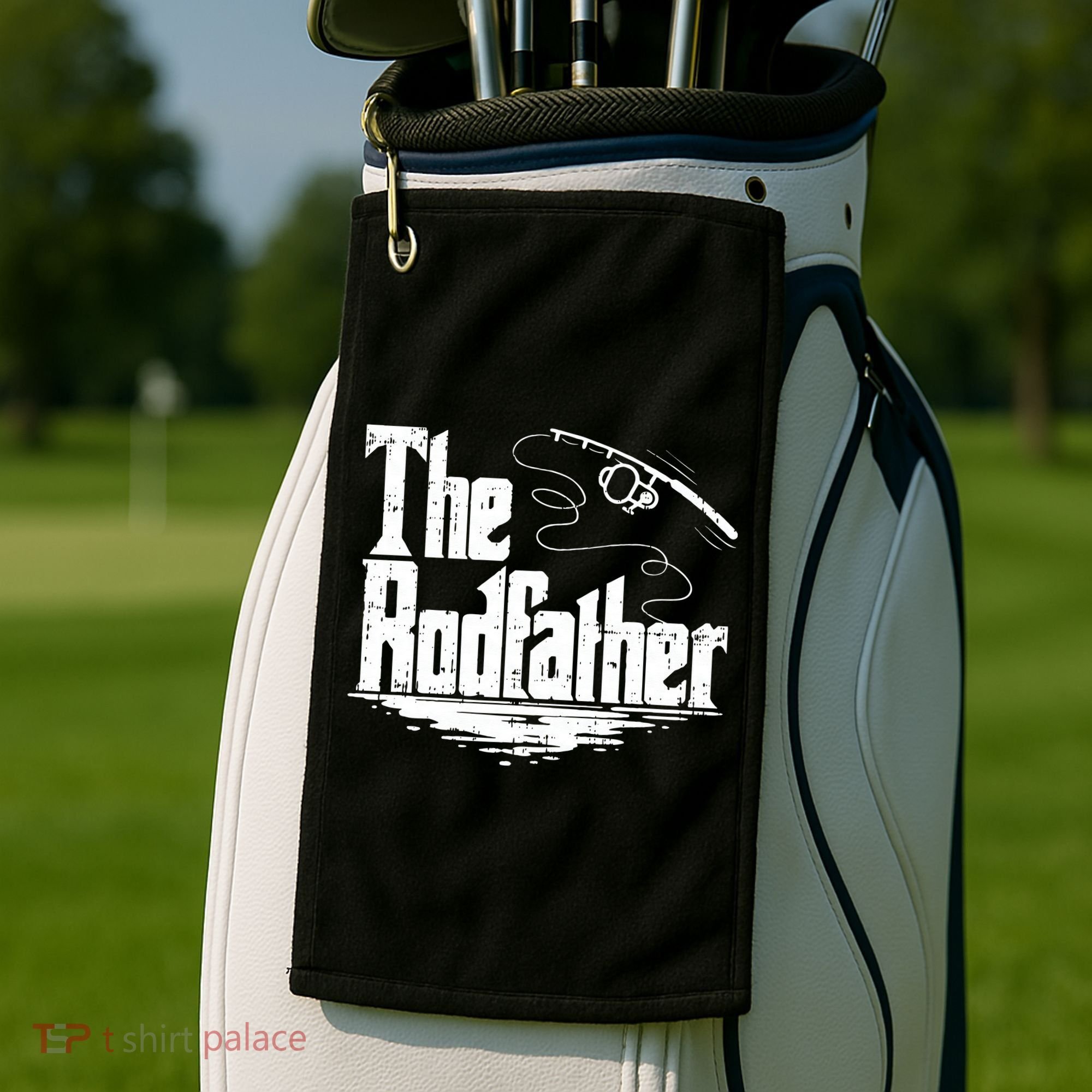 Funny Fishing Gift The Rodfather Golf Towel