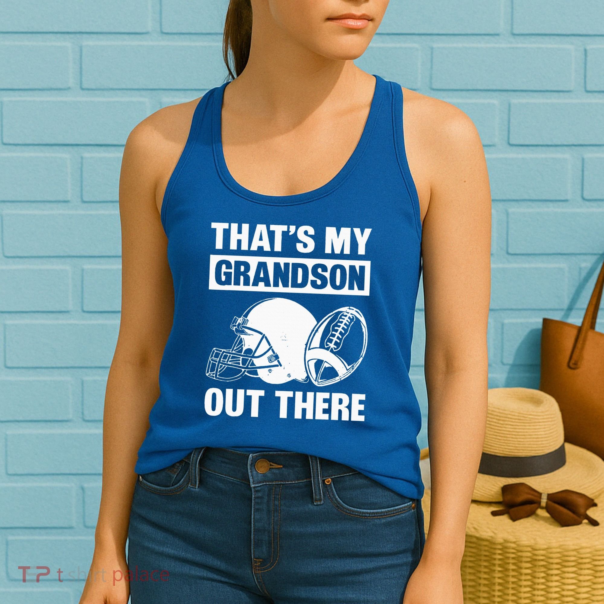 Funny Football Grandma Grandpa Thats My Grandson Out There Women's Tank Top