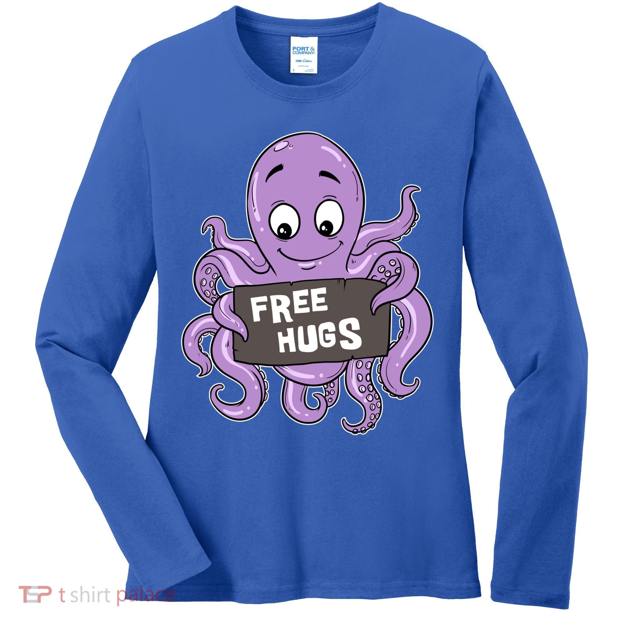 Funny Free Hugs Octopus Cuttlefish Hug Embrace Hugging Funny Gift Women's Long Sleeve Shirt