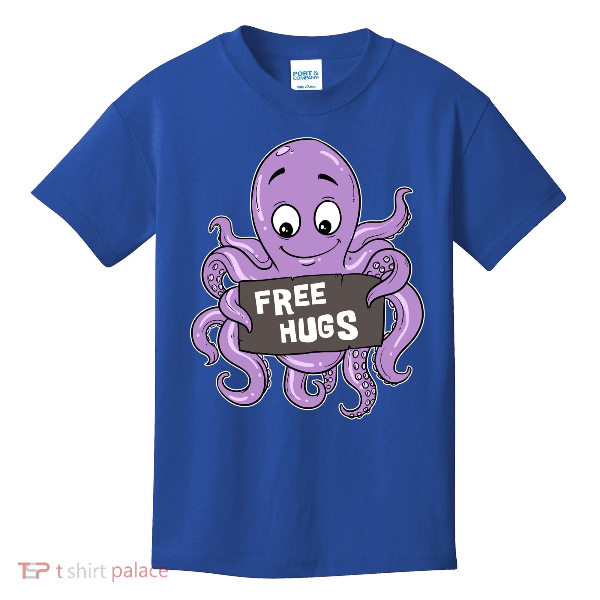 Funny Free Hugs Octopus Cuttlefish Hug Embrace Hugging Funny Gift Kids T-Shirt