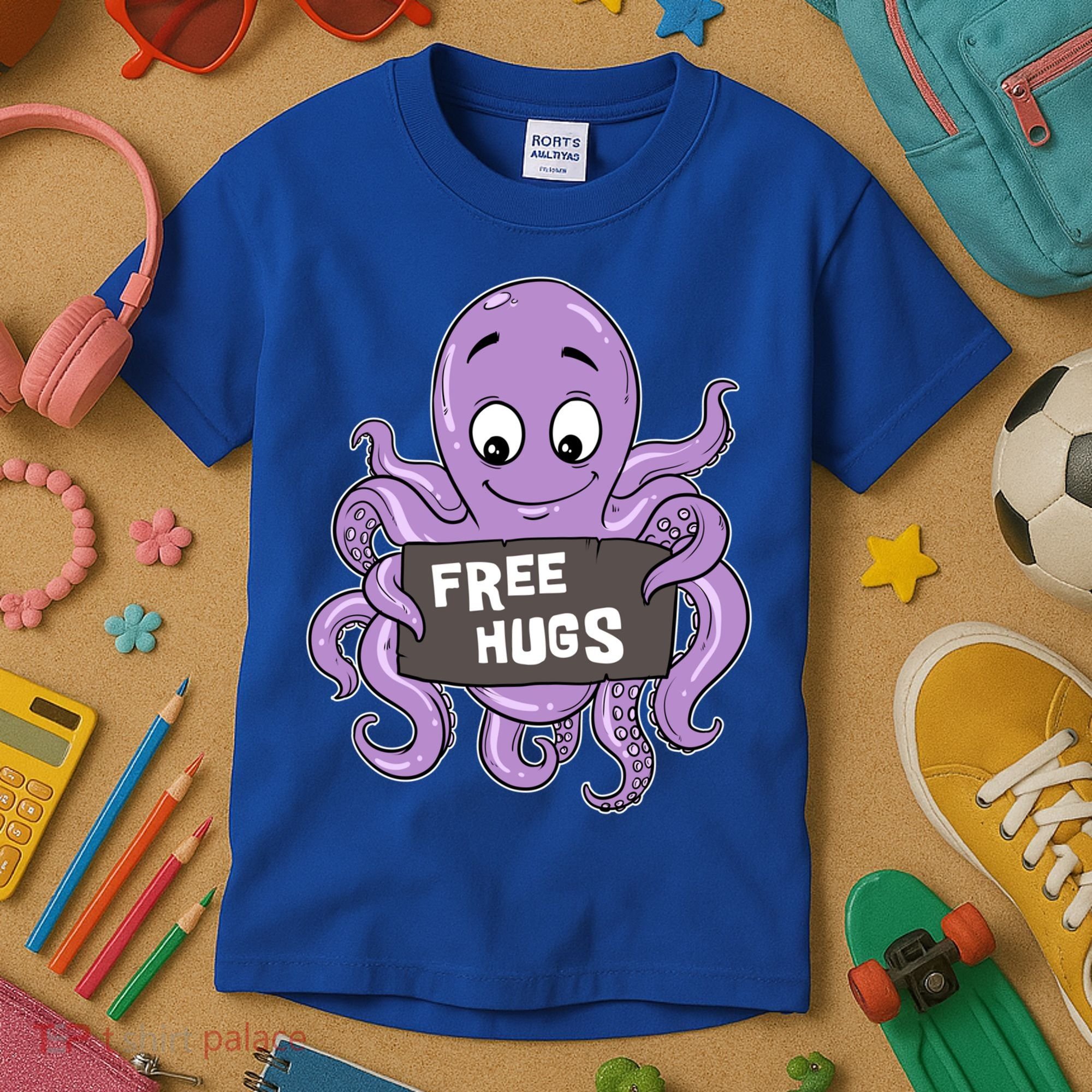 Funny Free Hugs Octopus Cuttlefish Hug Embrace Hugging Funny Gift Kids T-Shirt