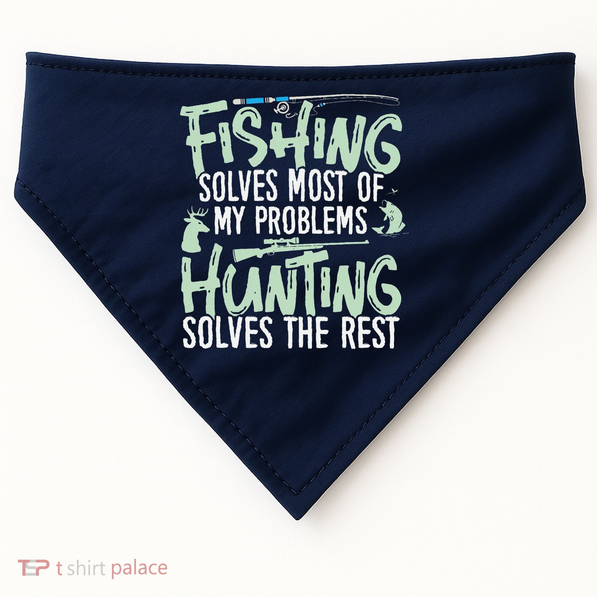 Funny Fishing & Hunting Fishing Solves My Problems USA-Made Doggie Bandana