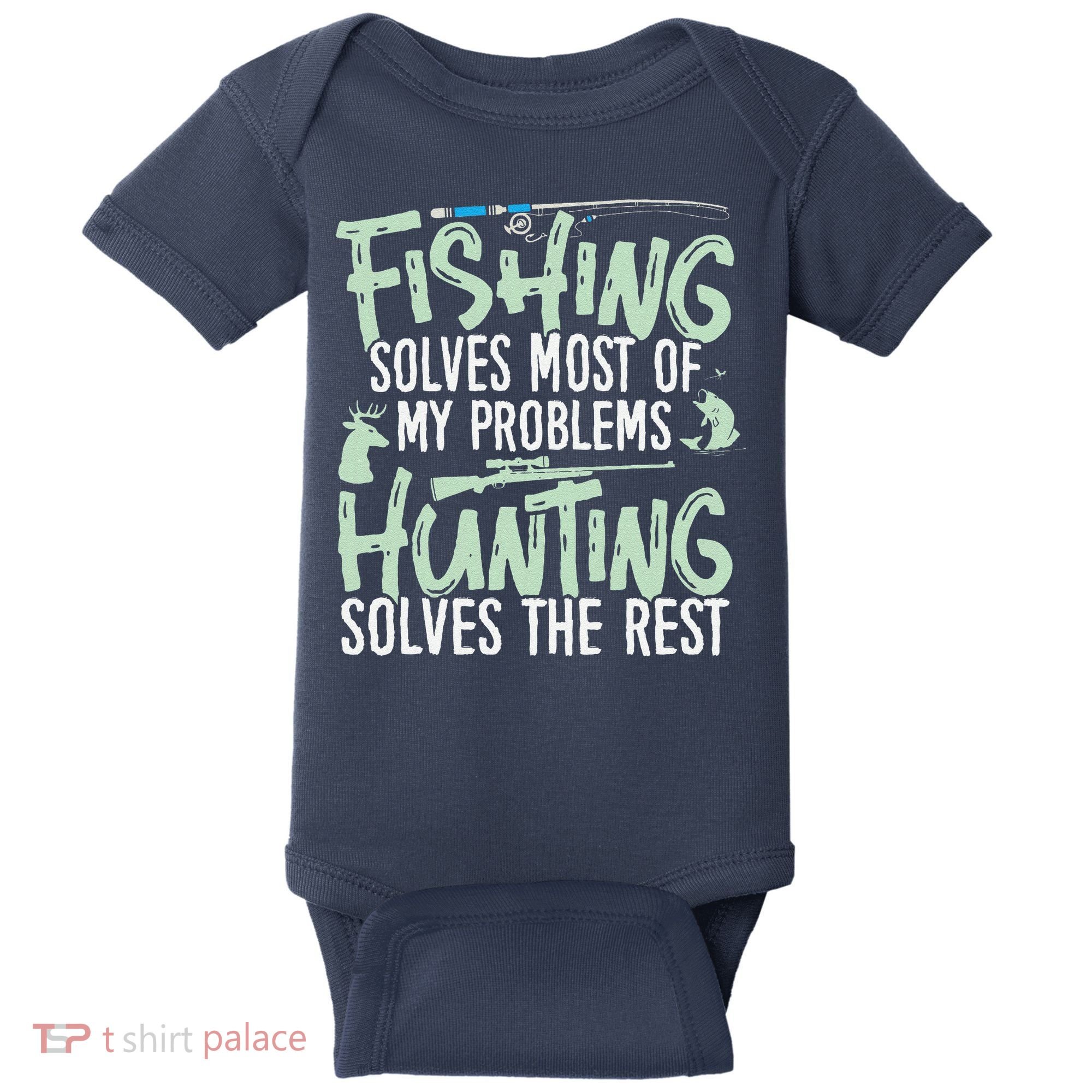 Funny Fishing & Hunting Fishing Solves My Problems Baby Bodysuit