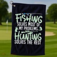 Funny Fishing & Hunting Fishing Solves My Problems Golf Towel thumb 1