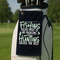 Funny Fishing & Hunting Fishing Solves My Problems Golf Towel thumb 2