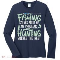 Funny Fishing & Hunting Fishing Solves My Problems Women's Long Sleeve Shirt thumb 0