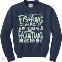 Funny Fishing & Hunting Fishing Solves My Problems Kids Sweatshirt thumb 0