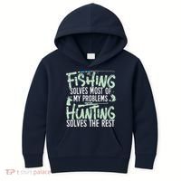 Funny Fishing & Hunting Fishing Solves My Problems Kids Hoodie thumb 0