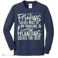Funny Fishing & Hunting Fishing Solves My Problems Kids Long Sleeve Shirt thumb 0