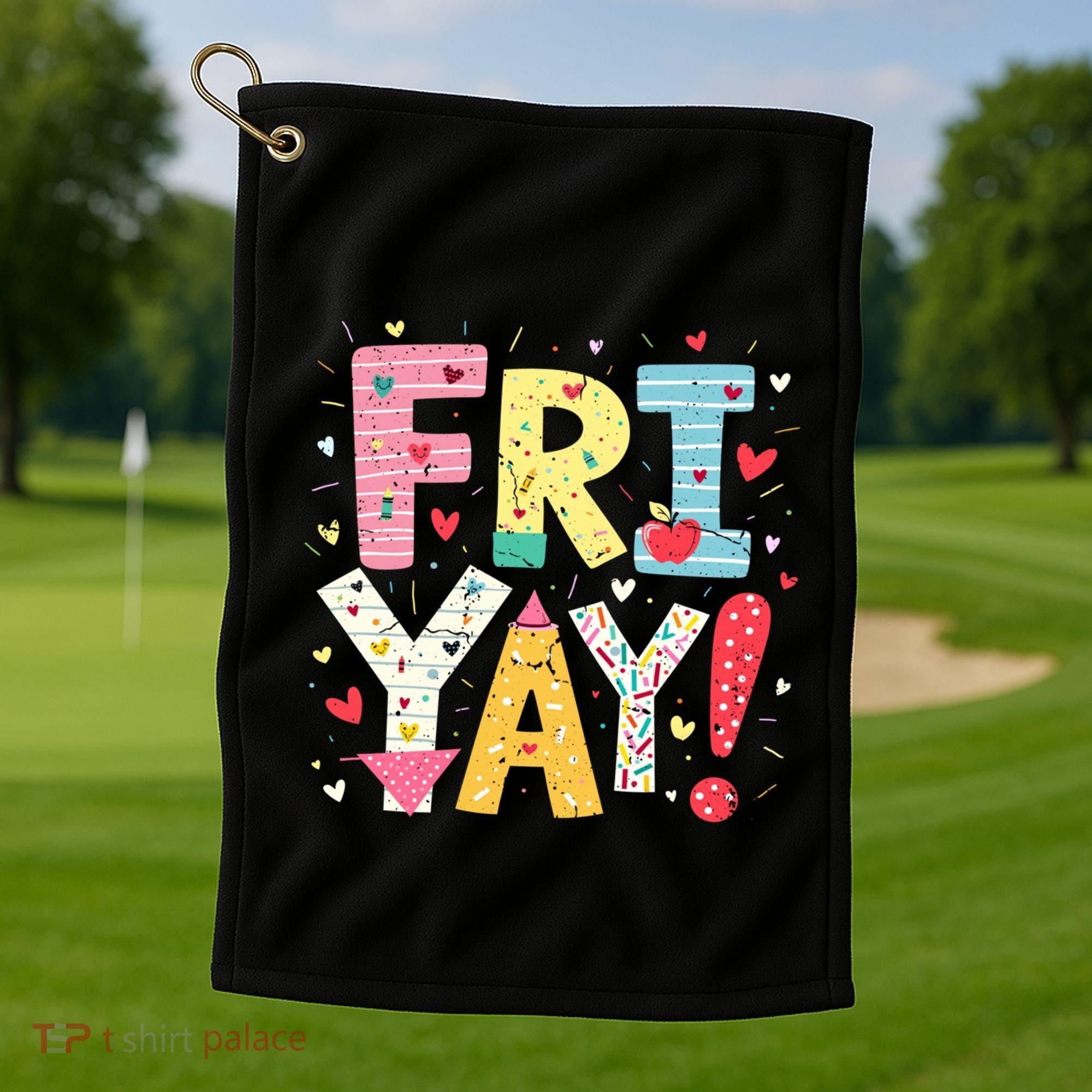 Funny Friyay Happy Friday Weekend Back To School Teacher Great Gift Golf Towel