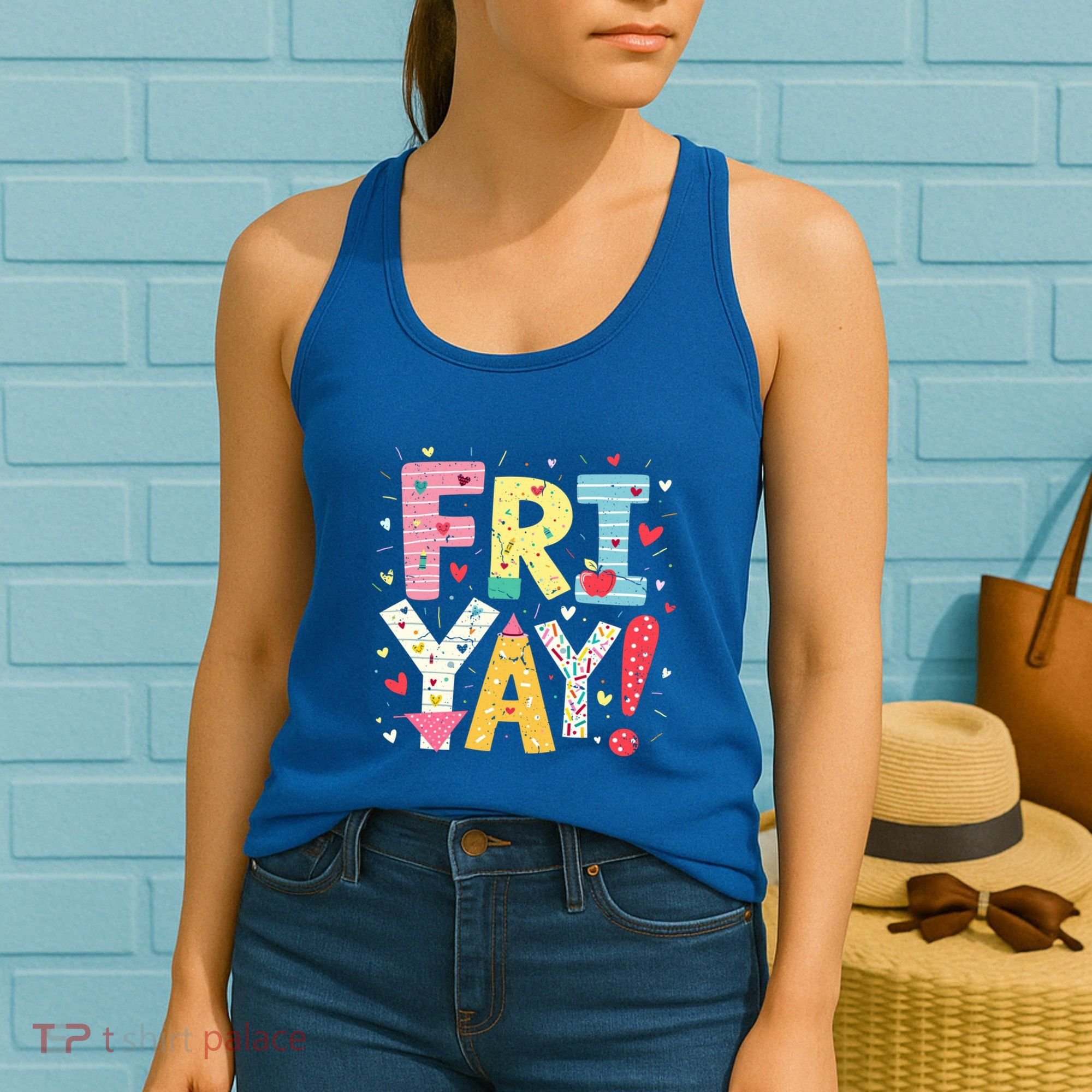 Funny Friyay Happy Friday Weekend Back To School Teacher Great Gift Women's Tank Top