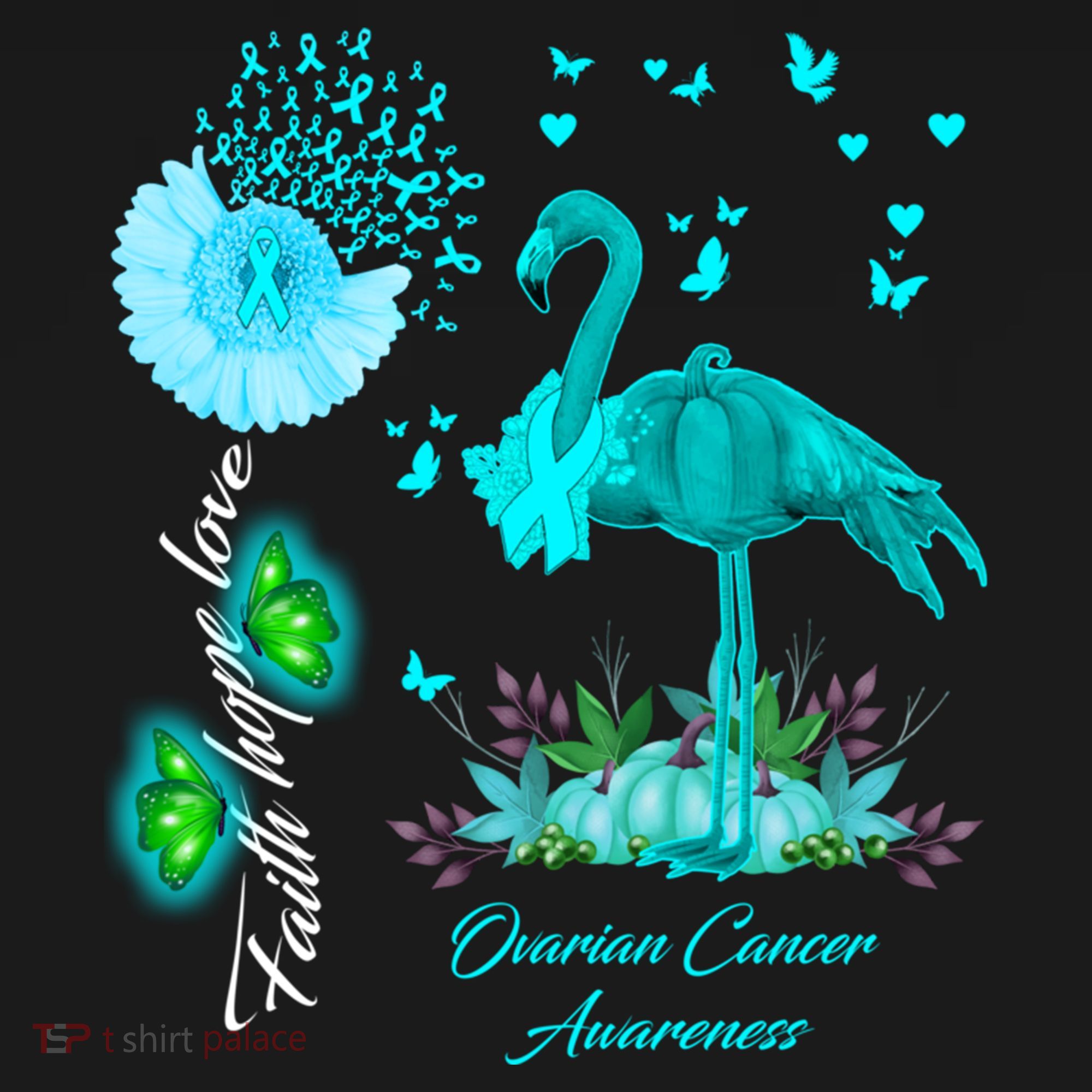 Flamingo Faith Hope Love Ovarian Cancer Awareness Great Gift Women's Hoodie