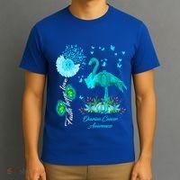 Flamingo Faith Hope Love Ovarian Cancer Awareness Great Gift T-Shirt thumb 3