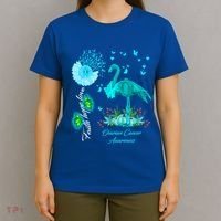 Flamingo Faith Hope Love Ovarian Cancer Awareness Great Gift T-Shirt thumb 4