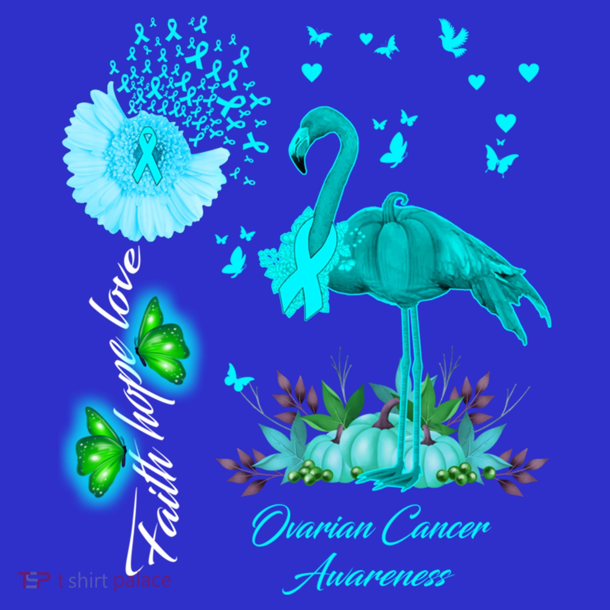 Flamingo Faith Hope Love Ovarian Cancer Awareness Great Gift T-Shirt