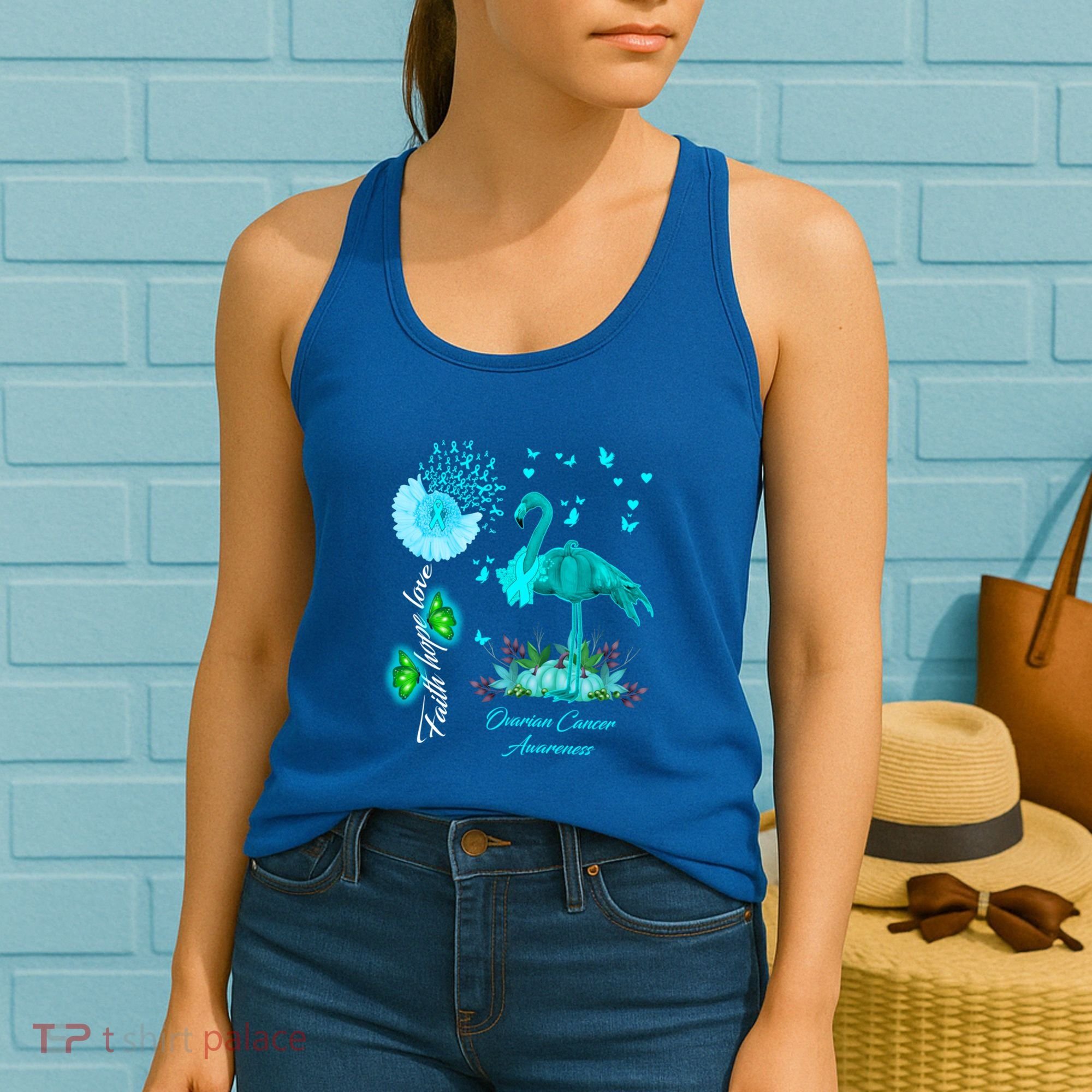 Flamingo Faith Hope Love Ovarian Cancer Awareness Great Gift Women's Tank Top