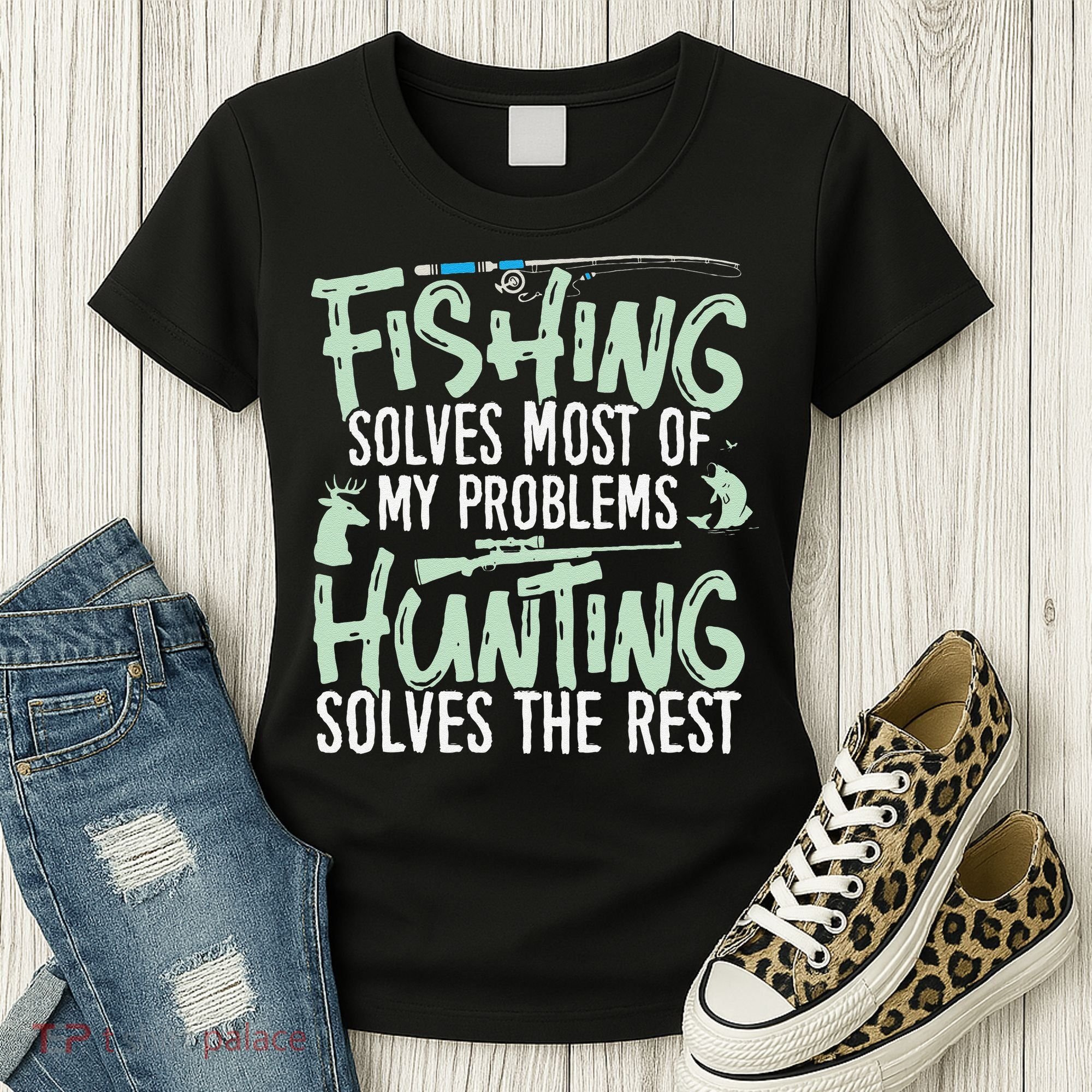 Funny Fishing & Hunting S Fishing Solves My Problems Women's T-Shirt