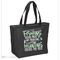 Funny Fishing & Hunting S Fishing Solves My Problems Tote Bag thumb 2