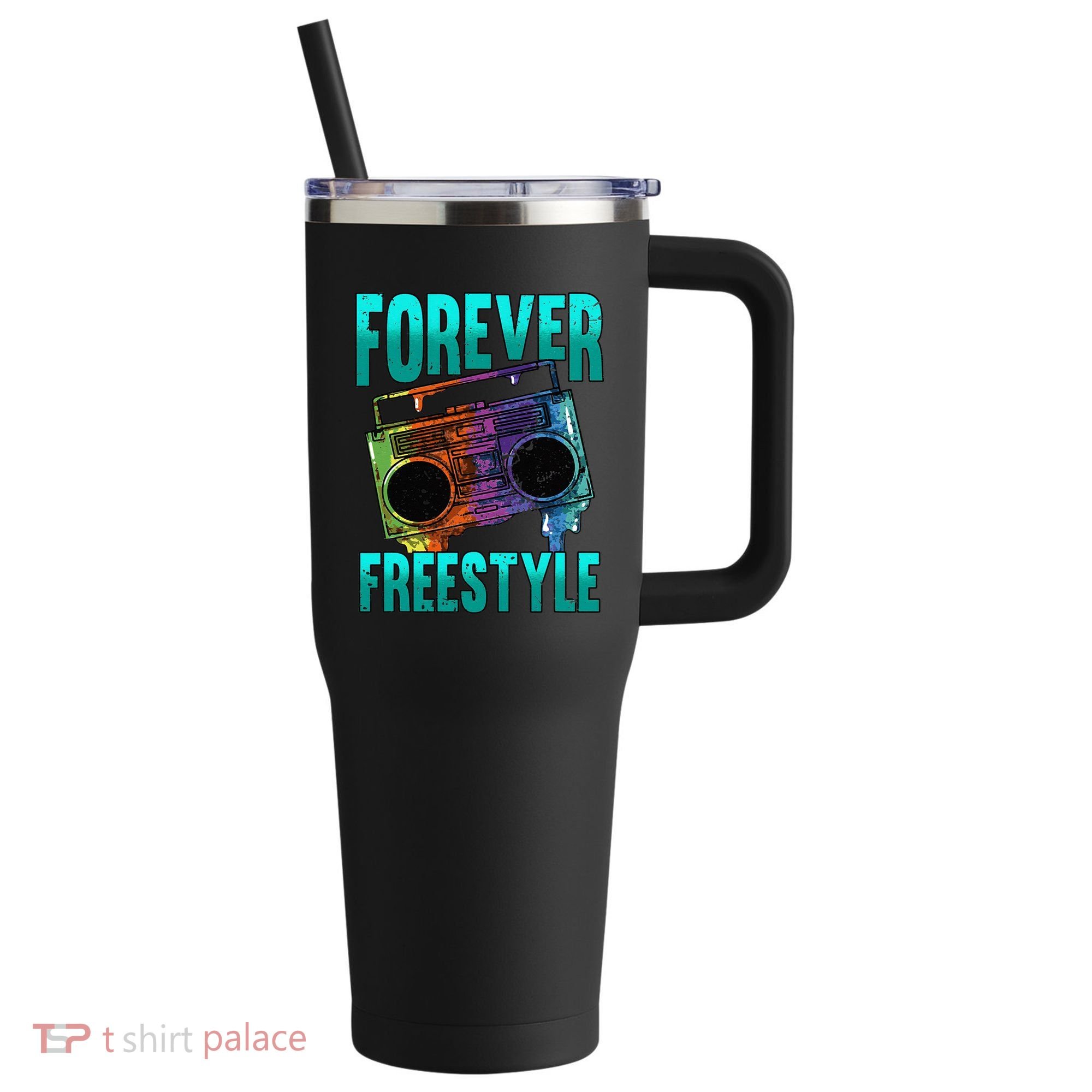 Forever Freestyle Hip Hop Old School Boombox 40oz Vacuum Insulated Stainless Steel Travel Tumbler