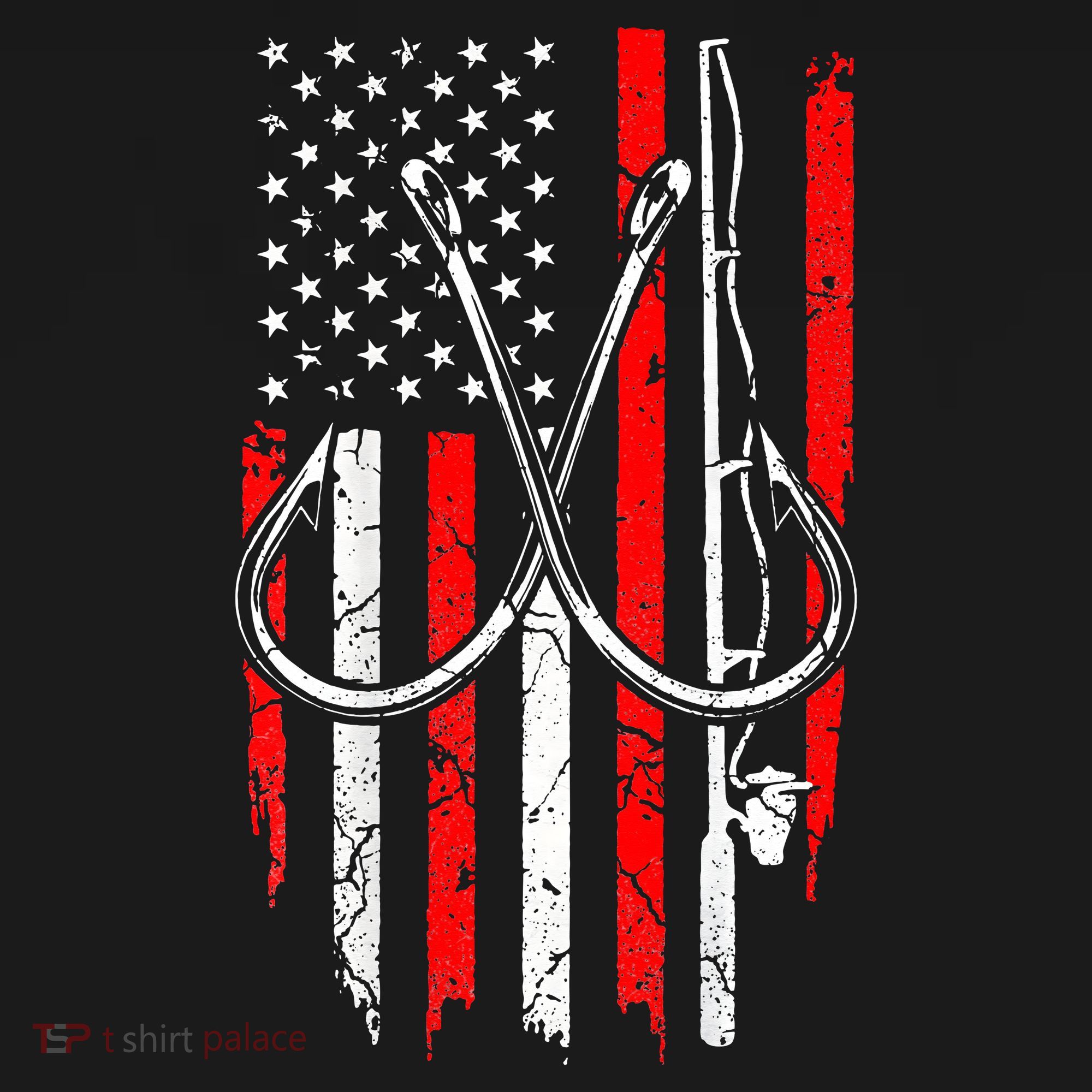 Fisherman Fishing Hooks Proud American Flag Fishing T-Shirt