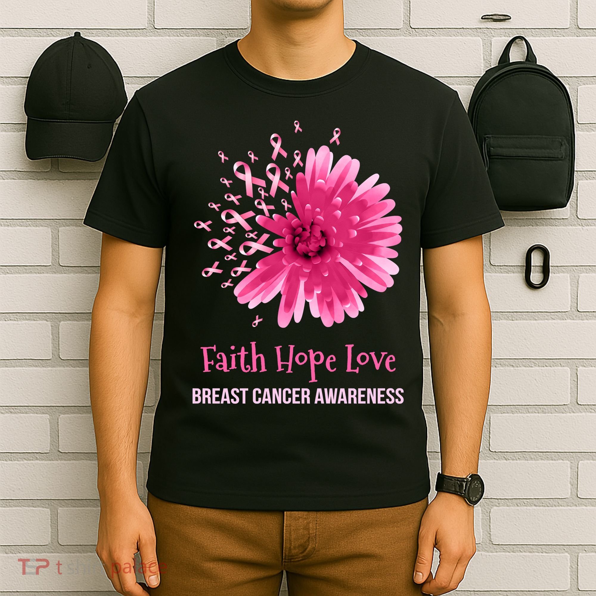 Flower Faith Hope Love Funny Breast Cancer Awareness T-Shirt