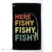 Funny Fishinggift Herefishy Bass Fish Dad Gift Golf Towel thumb 0