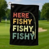 Funny Fishinggift Herefishy Bass Fish Dad Gift Golf Towel thumb 1