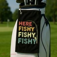 Funny Fishinggift Herefishy Bass Fish Dad Gift Golf Towel thumb 2