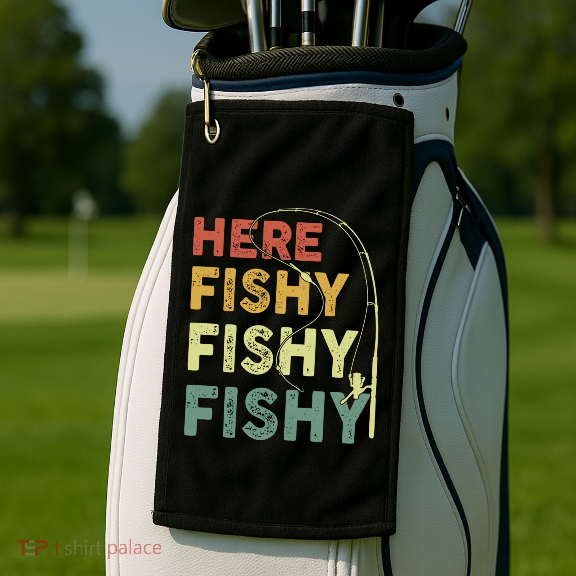 Funny Fishinggift Herefishy Bass Fish Dad Gift Golf Towel