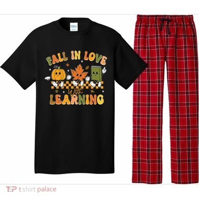 Funny Fall In Love With Learning Retro Pumpkin Thanksgiving Pajama Set