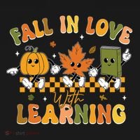 Funny Fall In Love With Learning Retro Pumpkin Thanksgiving Polo thumb 3