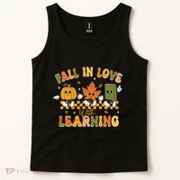 Funny Fall In Love With Learning Retro Pumpkin Thanksgiving Tank Top thumb 2