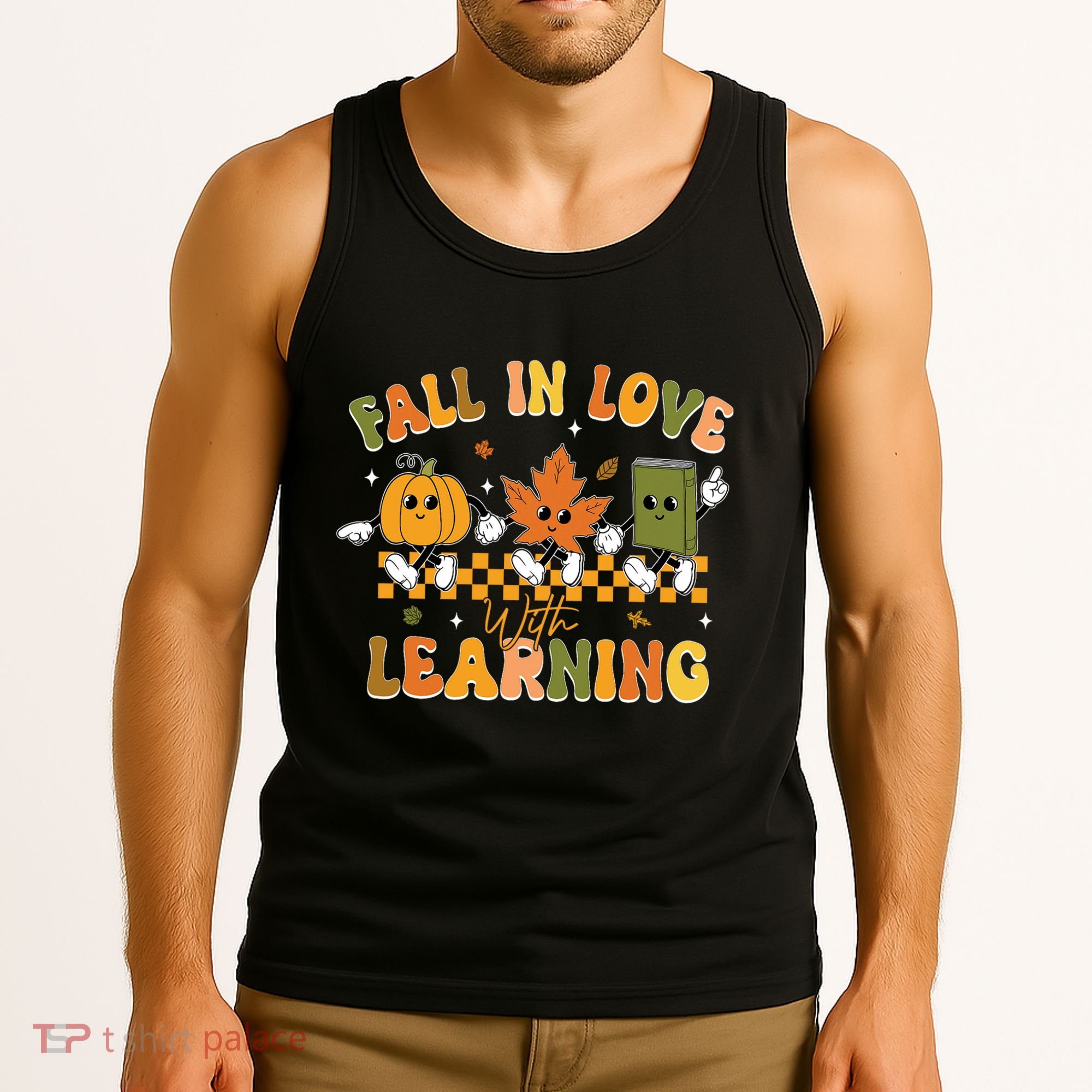 Funny Fall In Love With Learning Retro Pumpkin Thanksgiving Tank Top