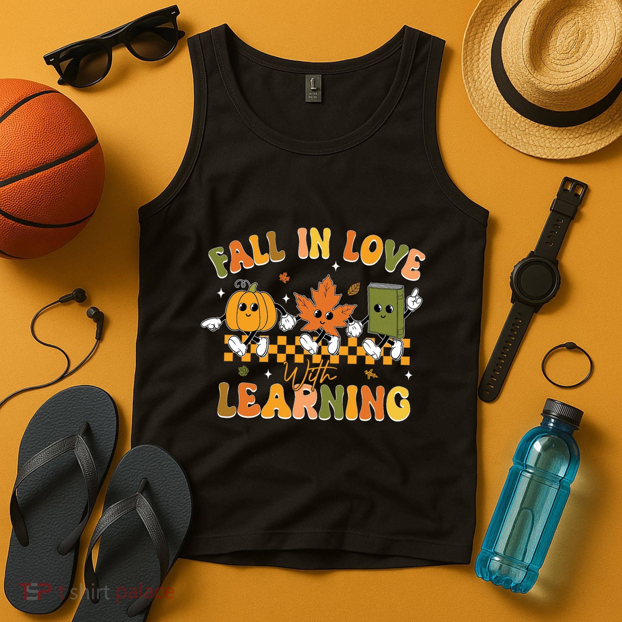 Funny Fall In Love With Learning Retro Pumpkin Thanksgiving Tank Top