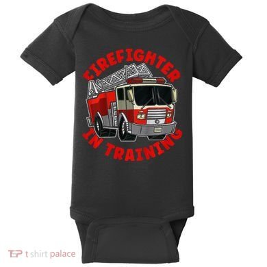 funny Firefighter In Training Fire Truck  Baby Bodysuit