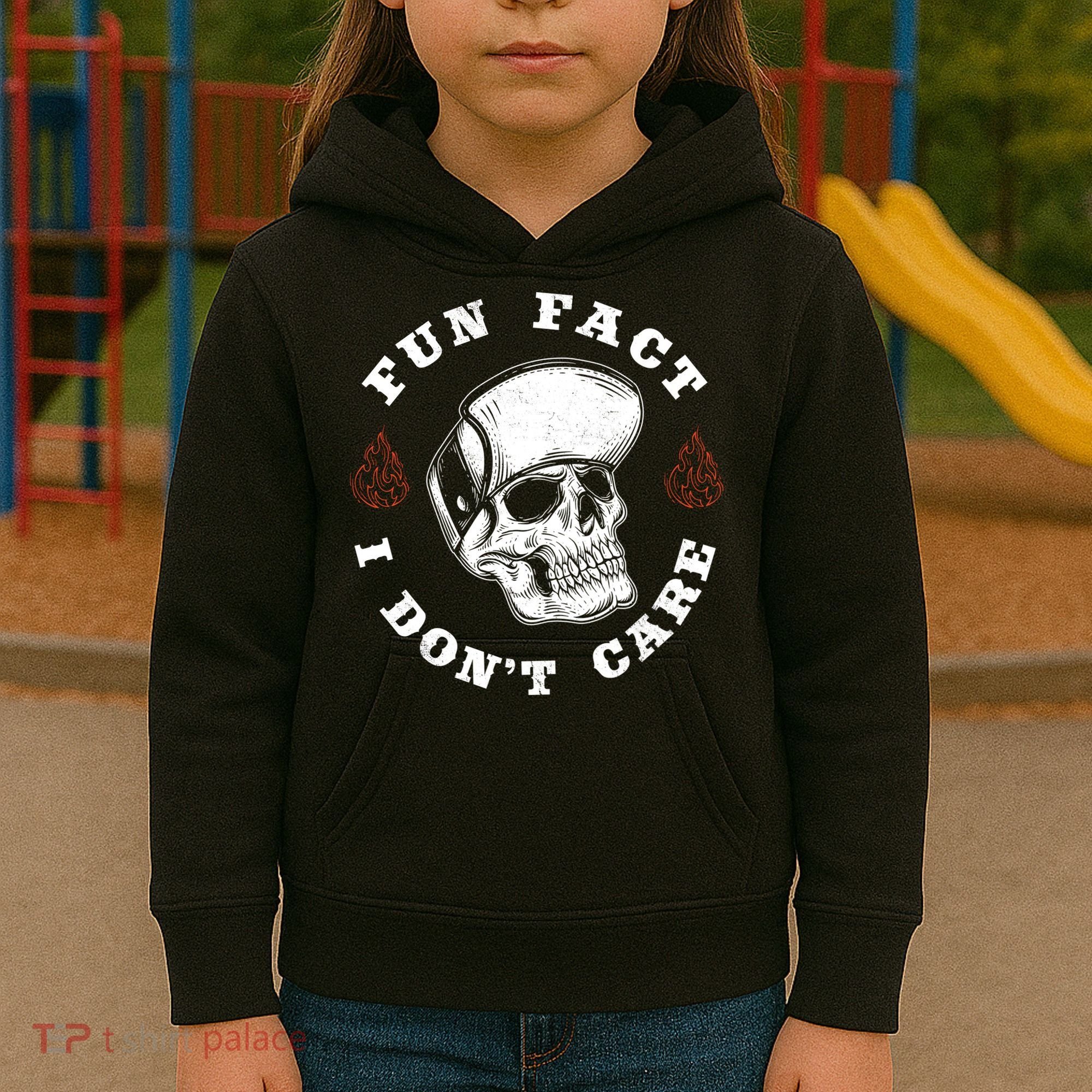 Fun Fact I Don't Care Funny Skeleton Sarcastic Kids Hoodie
