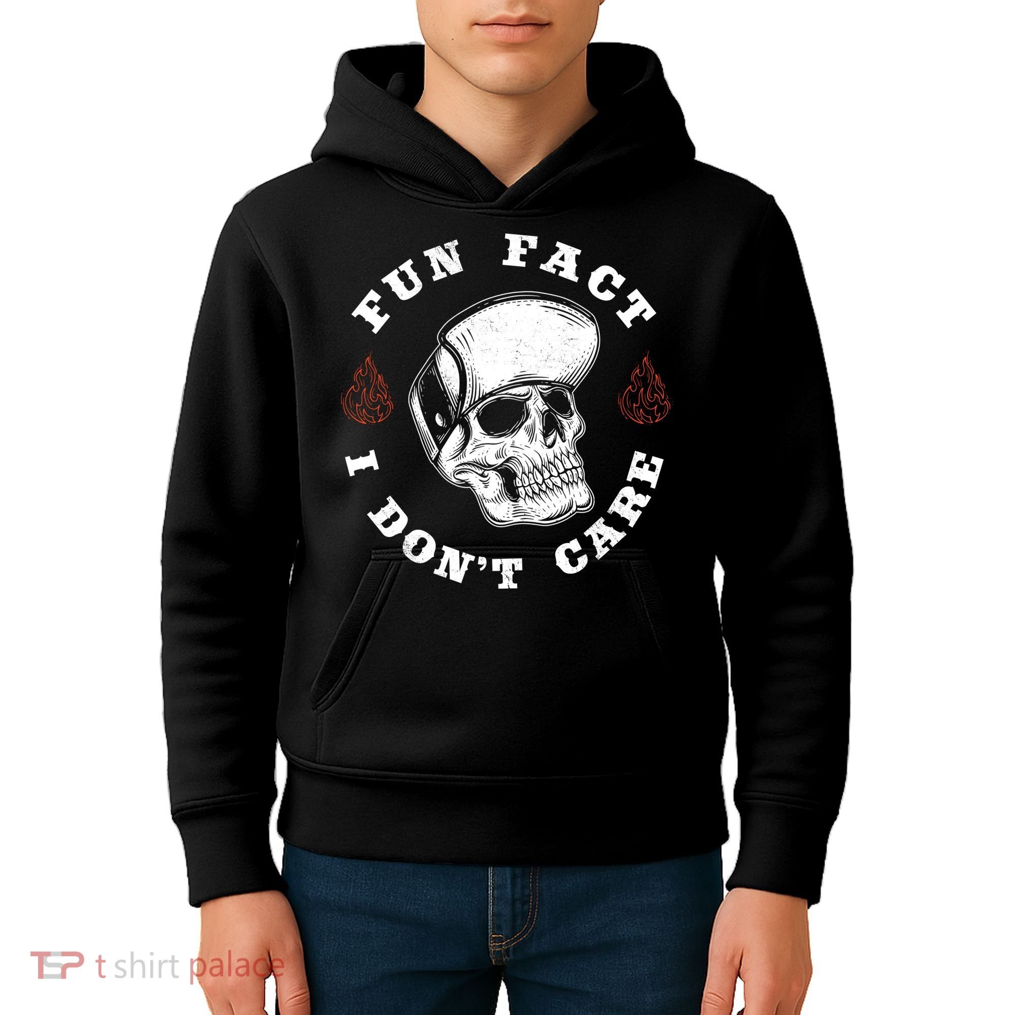 Fun Fact I Don't Care Funny Skeleton Sarcastic Kids Hoodie