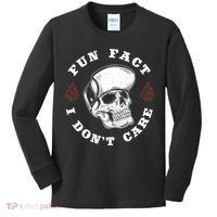 Fun Fact I Don't Care Funny Skeleton Sarcastic Kids Long Sleeve Shirt thumb 0
