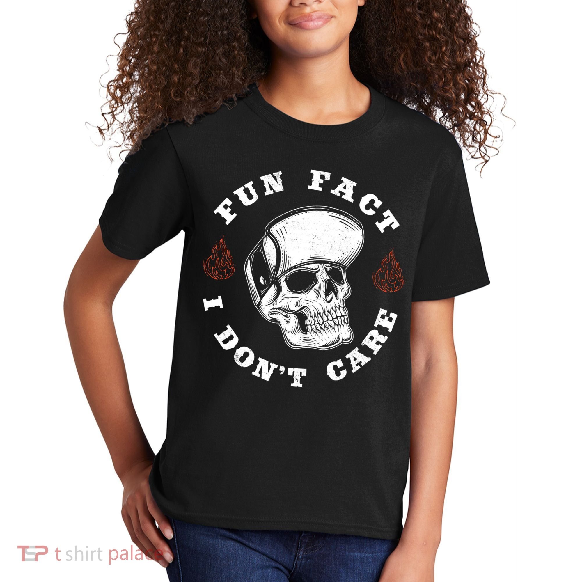 Fun Fact I Don't Care Funny Skeleton Sarcastic Kids T-Shirt