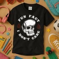 Fun Fact I Don't Care Funny Skeleton Sarcastic Kids T-Shirt thumb 3