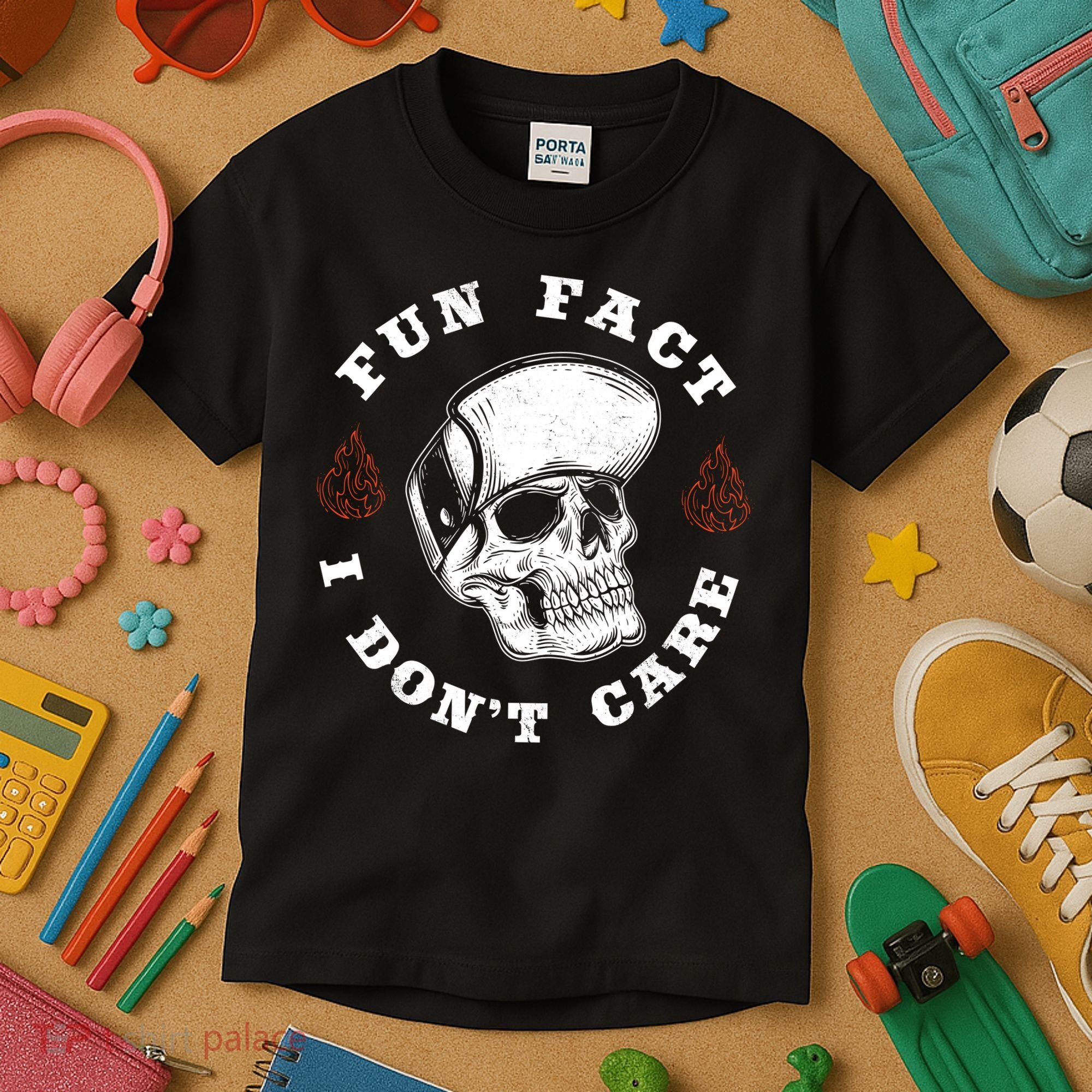 Fun Fact I Don't Care Funny Skeleton Sarcastic Kids T-Shirt
