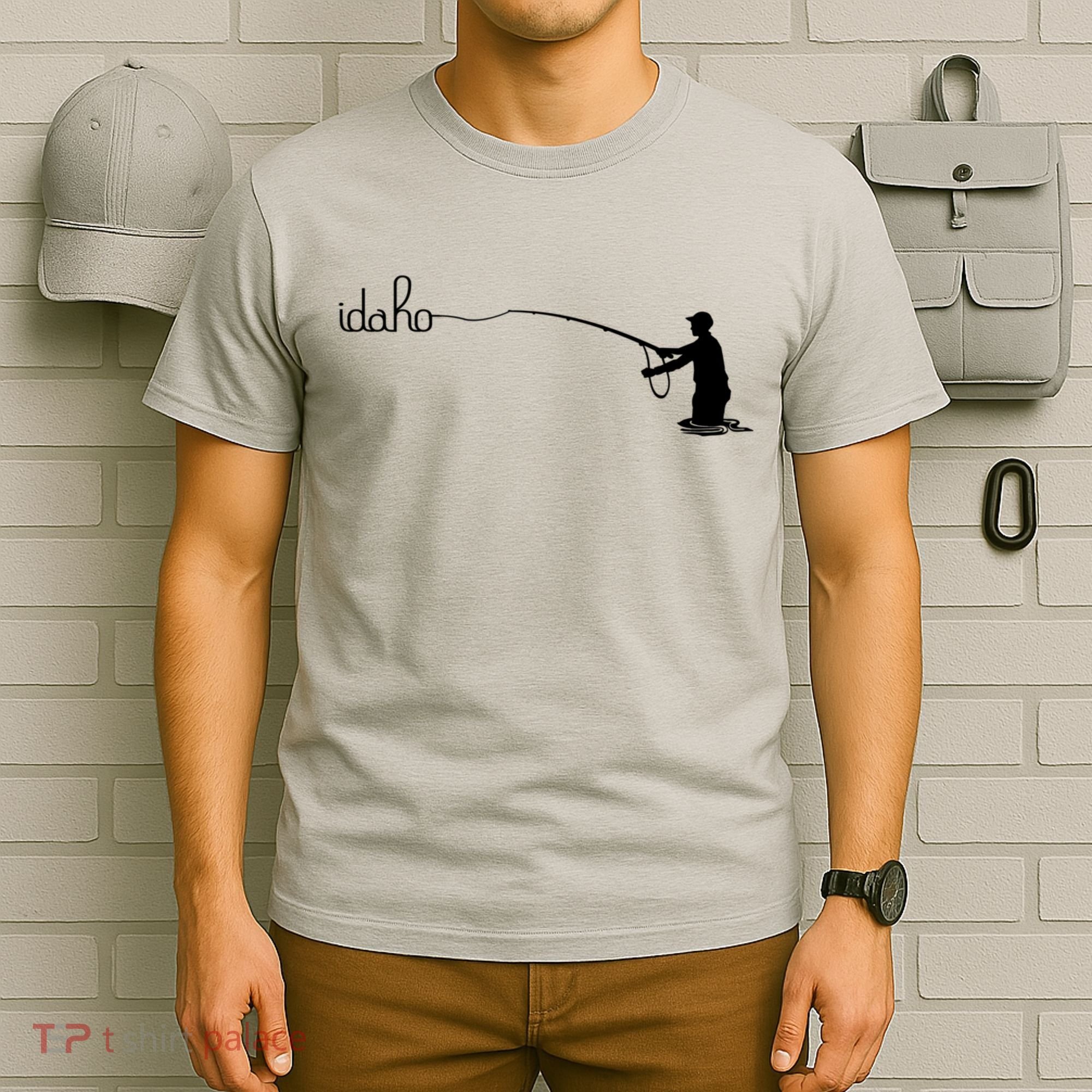 Fly Fish Idaho With White Text Trout Fishing T-Shirt