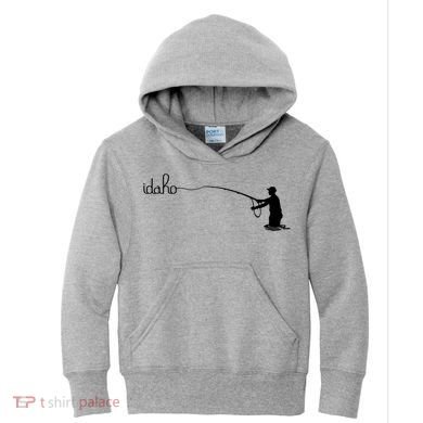 Fly Fish Idaho With White Text Trout Fishing Kids Hoodie