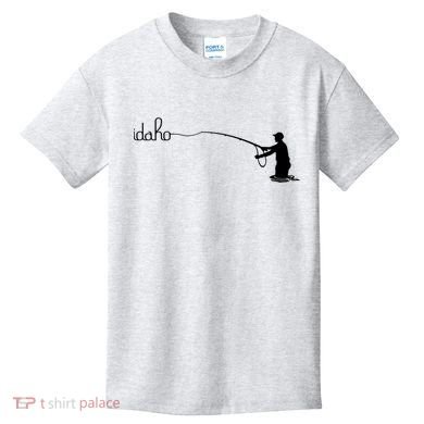 Fly Fish Idaho With White Text Trout Fishing Kids T-Shirt